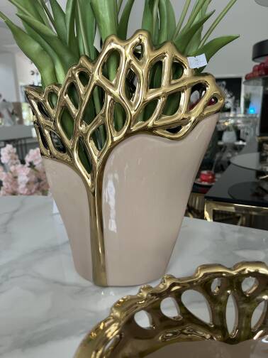 Wazon beżowo  złoty 30 cm