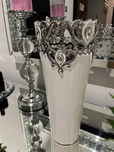 Wazon biało srebrny 33 cm 