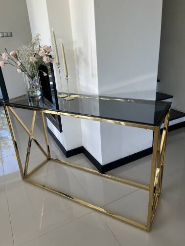 Konsola złota Linda szare szkło 120 cm 
