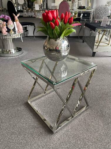 Stolik srebrny szklany 40 cm