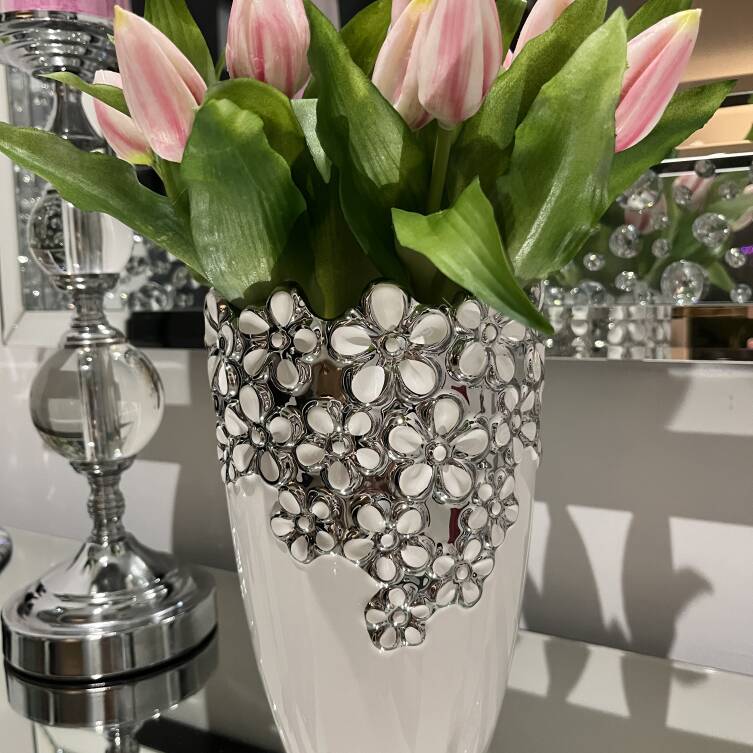 Wazon biało srebrny 21 cm 