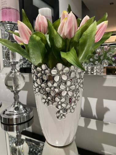 Wazon biało srebrny 21 cm 