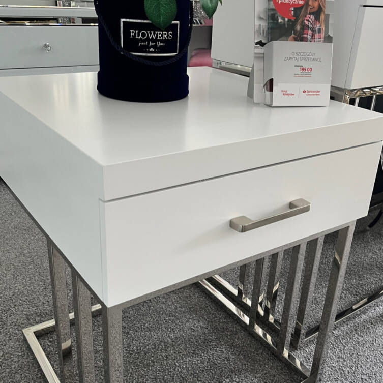 Szafka stolik Hermes biało srebrna