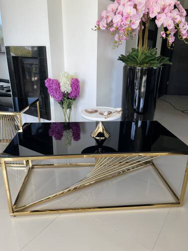 Stolik ława złota Royall czarne szkło 120 cm 