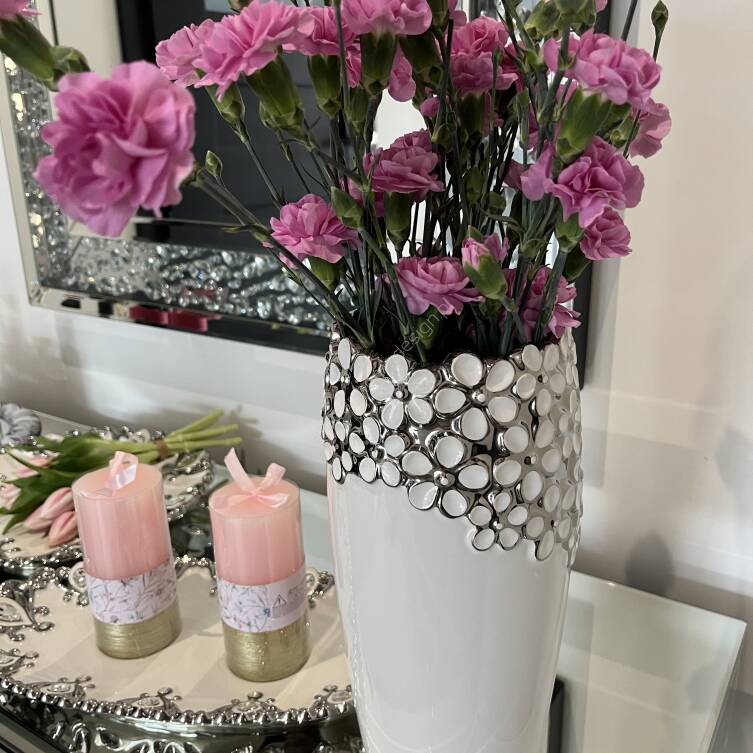 Wazon biało srebrny 33 cm