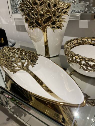 Patera dekoracyjna biało złota 