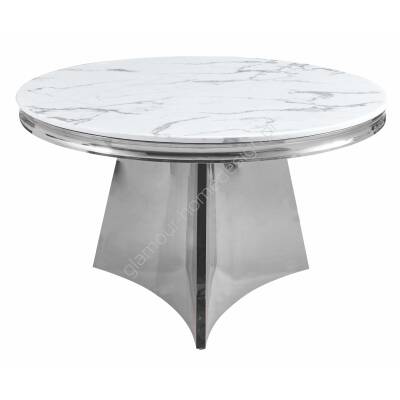 Stół okrągły 130 cm srebrny marmur