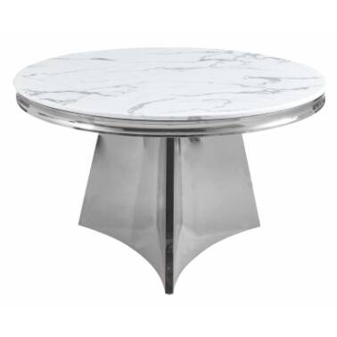 Stół okrągły 130 cm srebrny marmur