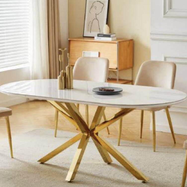 Stół złoty Dallas 160x90 cm biały marmur 