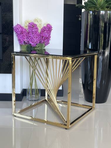 Stolik złoty Royall czarne szkło 55 cm 