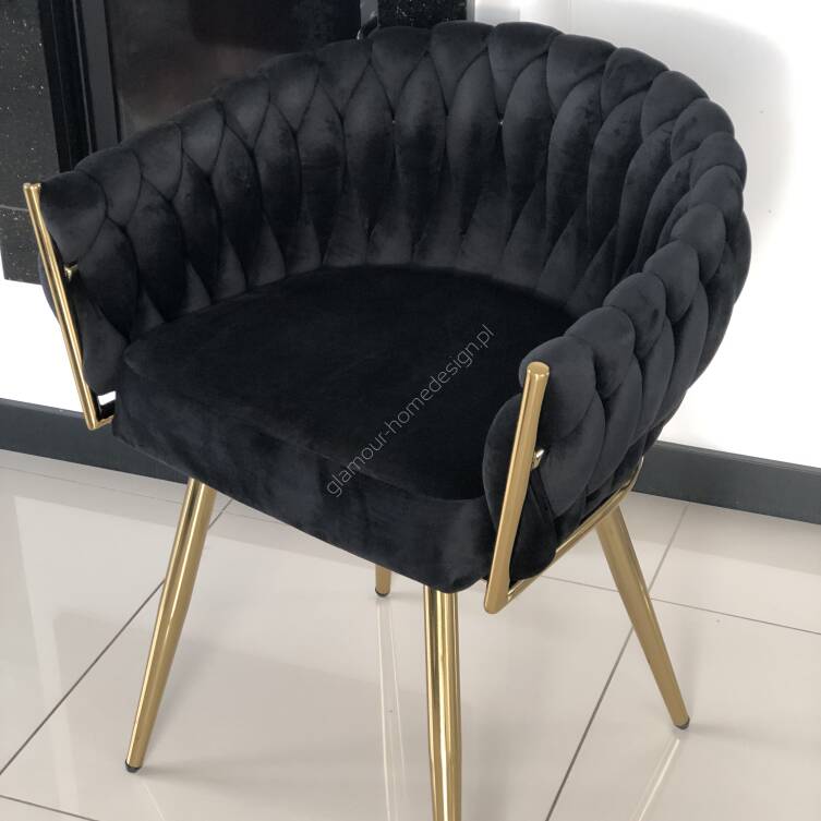 Krzesło fotel czarno złote welur