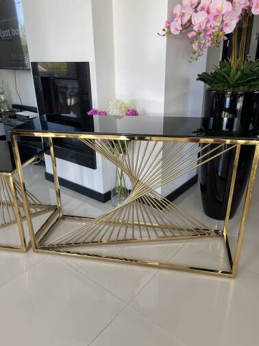 Konsola złota czarne szkło 120 cm 