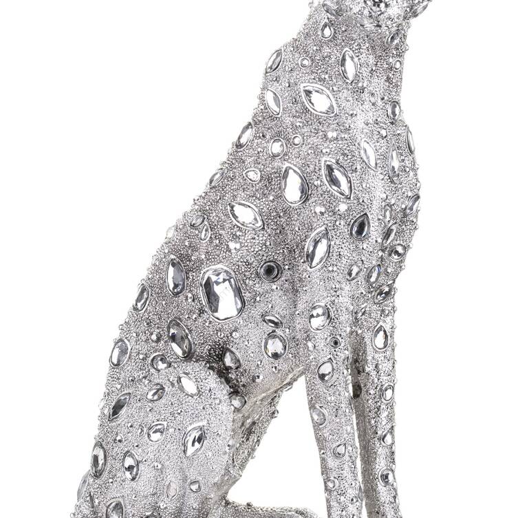 Figurka lampart srebrny kryształki 36 cm