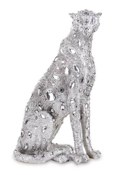 Figurka lampart srebrny kryształki 36 cm
