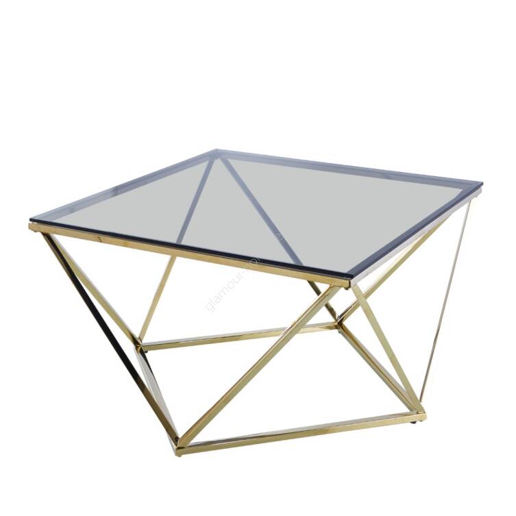 Stolik złoty LINDA 80 cm szare szkło 